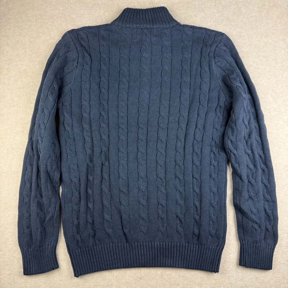 Polo Ralph Lauren‎ Sweater Mens M Custom Slim Fit Dark Blue Cable Knit 1/4 Zip